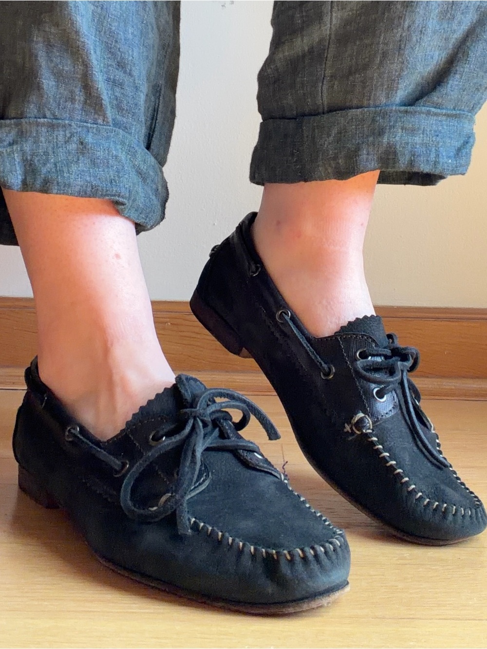 rag & bone- Black Nubuck Leather Loafers/Boat Shoes/Moccasins